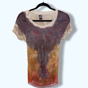 NWT Free People tie dye cold shoulder floral top